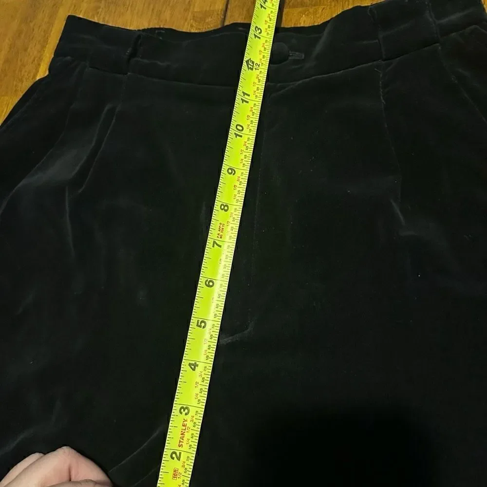 VTG Casablanca Velvet Pants Pleated Black Size 6 USA Women's High Rise 25”x30”
